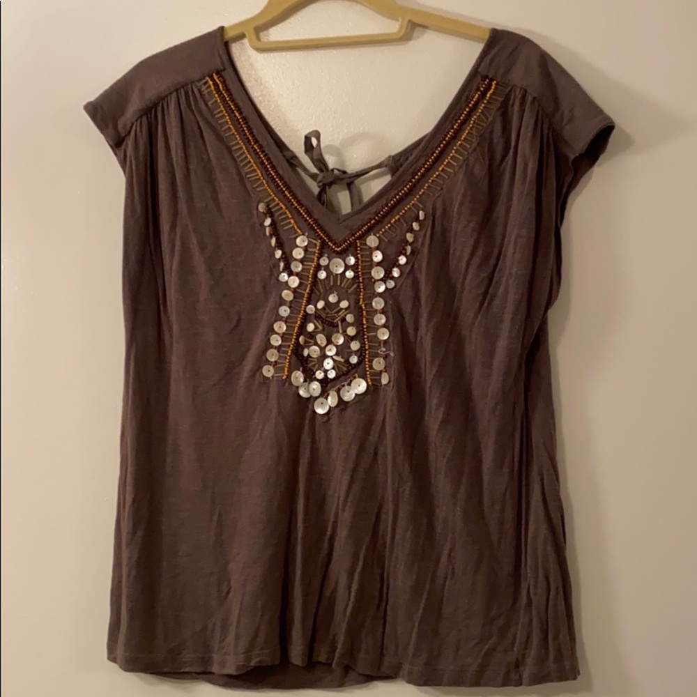 Anthropologie Boho olive green top